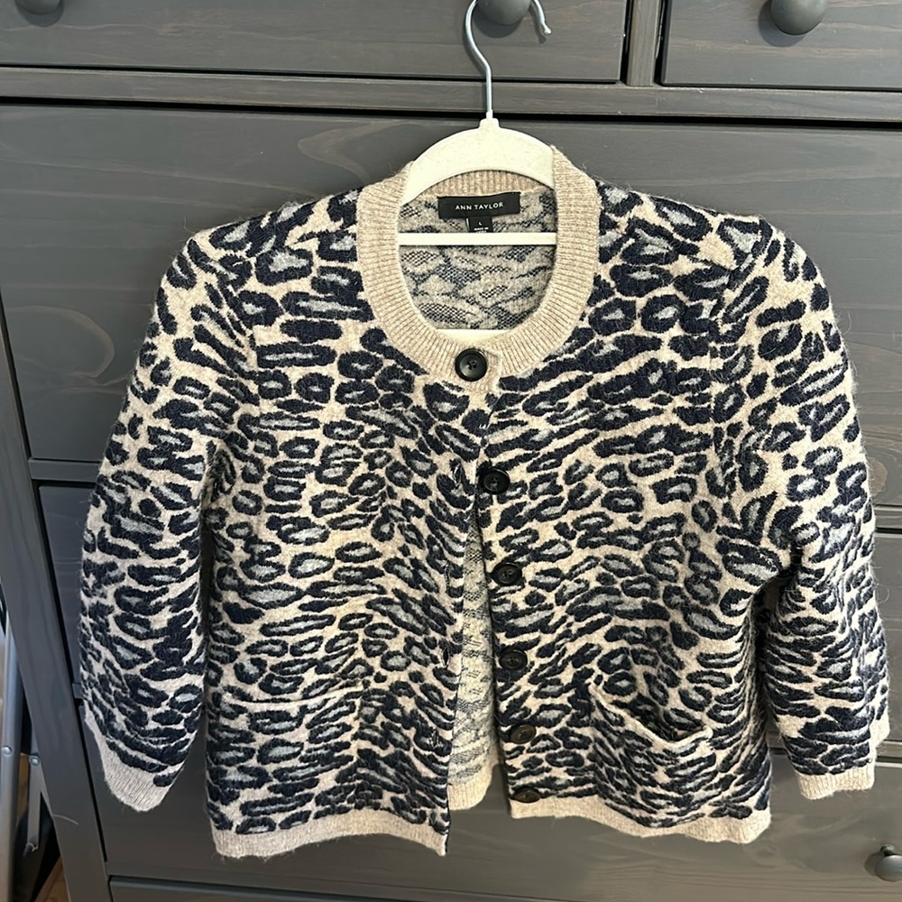 Ann Taylor leopard print wool cardigan